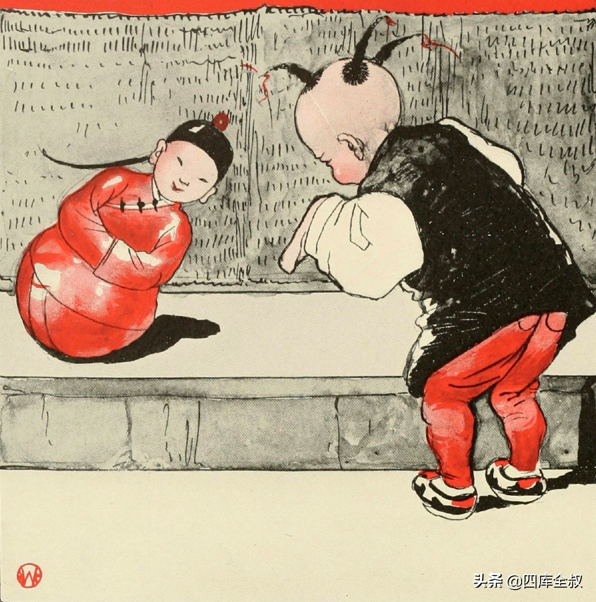 《A Chinese child’s day》是一本出版于1910年的英文儿歌集，书中包含15首歌曲和17幅插图。在Albertine Randall Wheelan绘制的这些插图中，配合歌曲以中国儿童和中式元素为题材，反映出宣统二年时，外国人眼中清末儿童的形象。